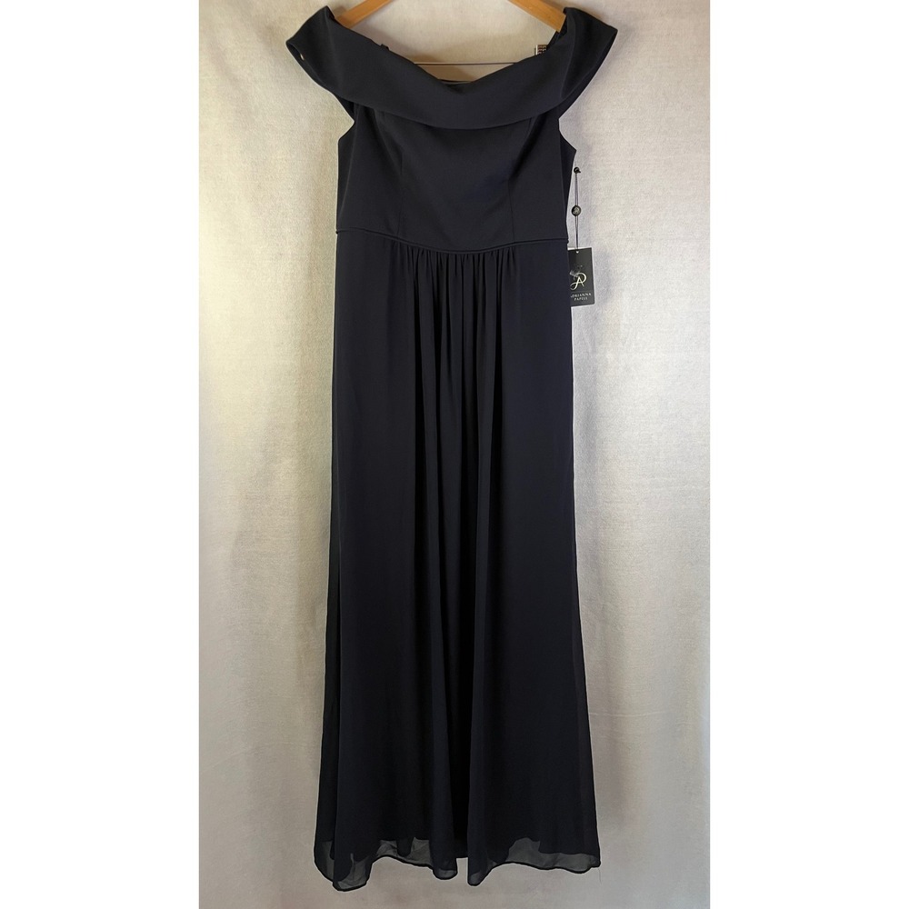 Adrianna Papell gown crepe chiffon Sz 10 navy blue NWT‎ wedding formal elegant